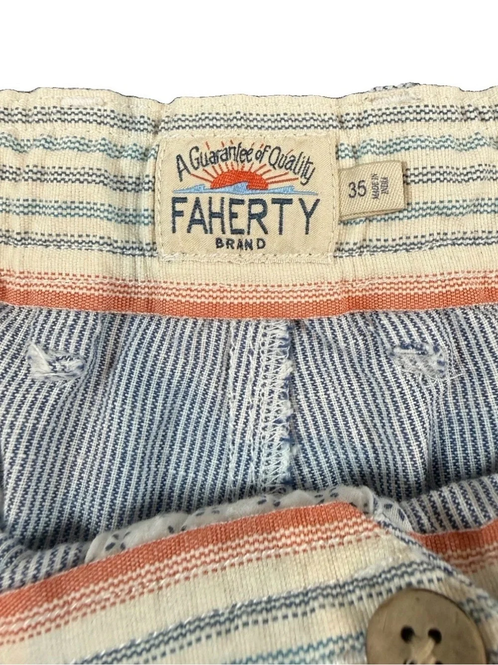 Faherty Brand Shorts Men’s Size 35 Blue White Stripe Linen Cotton Drawstring 9